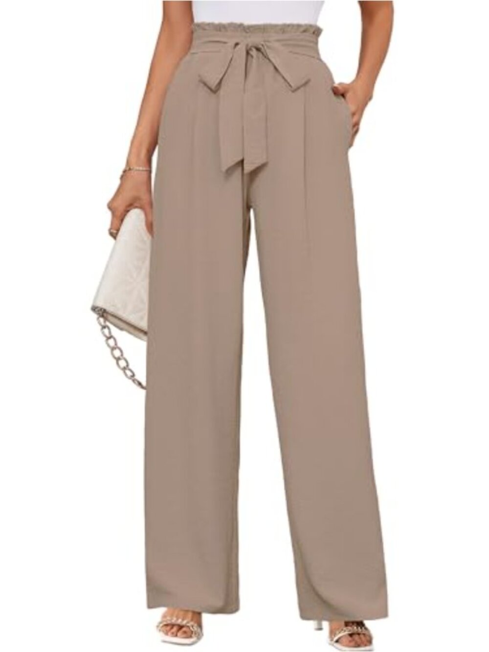 Women's Wide Leg Pants High Waist Adjustable Tie Loose Casual Trousers with